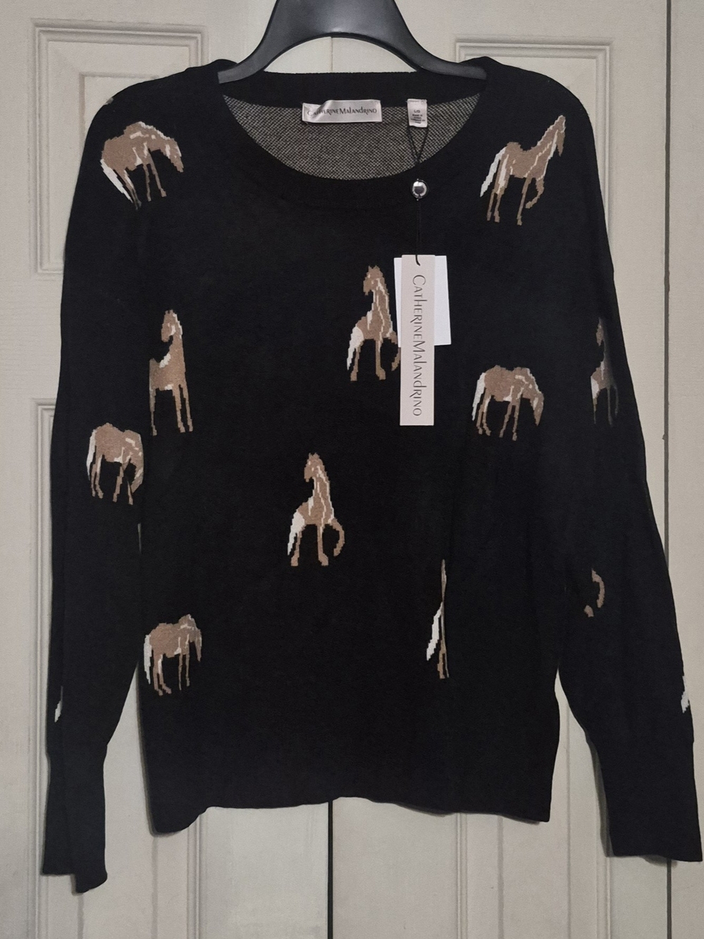 Catherine Malandrino Black Horse-Print Crewneck Sweater